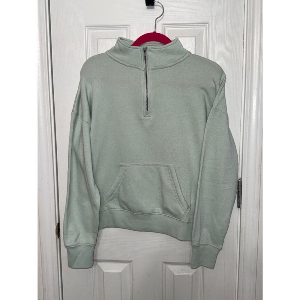 Hippie Rose Sage Green Half-Zip Crew Sweatshirt